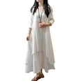 thumbnail image 3 of UKAP Women Casual Long Sleeve Plain Tunic Dress Cotton Linen Kaftan Maxi Dress Female Lady Button Down Ruffle Vintage Dress Elegant Ruffle Hem Dress Plus Size, 3 of 3