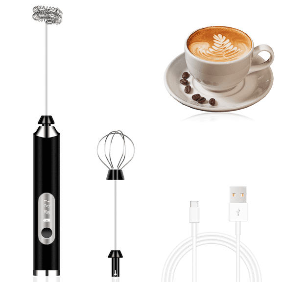 Electric Milk Frother Handheld for Coffee Portable Rechargeable Mixer Foam Maker Black
