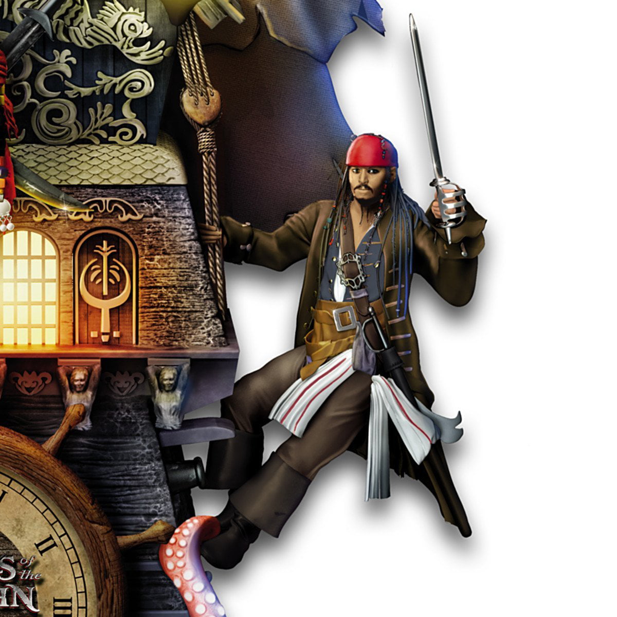 The Bradford Exchange Collectible Disney Pirates of The Caribbean Illuminated Black Pearl Cuckoo Clock