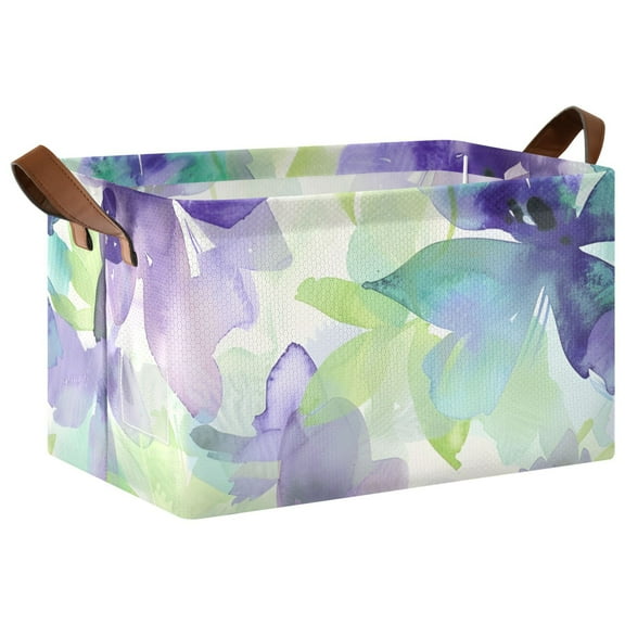 Ryvnso Floral Pattern in Purple Storage Bins Large Basket Foldable Cube Toys Organizer with Handles 1 PC