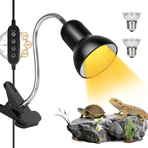VNEKVA Reptile Heat Lamp with Timer, UVA/UVB Bulbs, Heating Light for Turtle, Lizard, Snake – 2 Bulbs