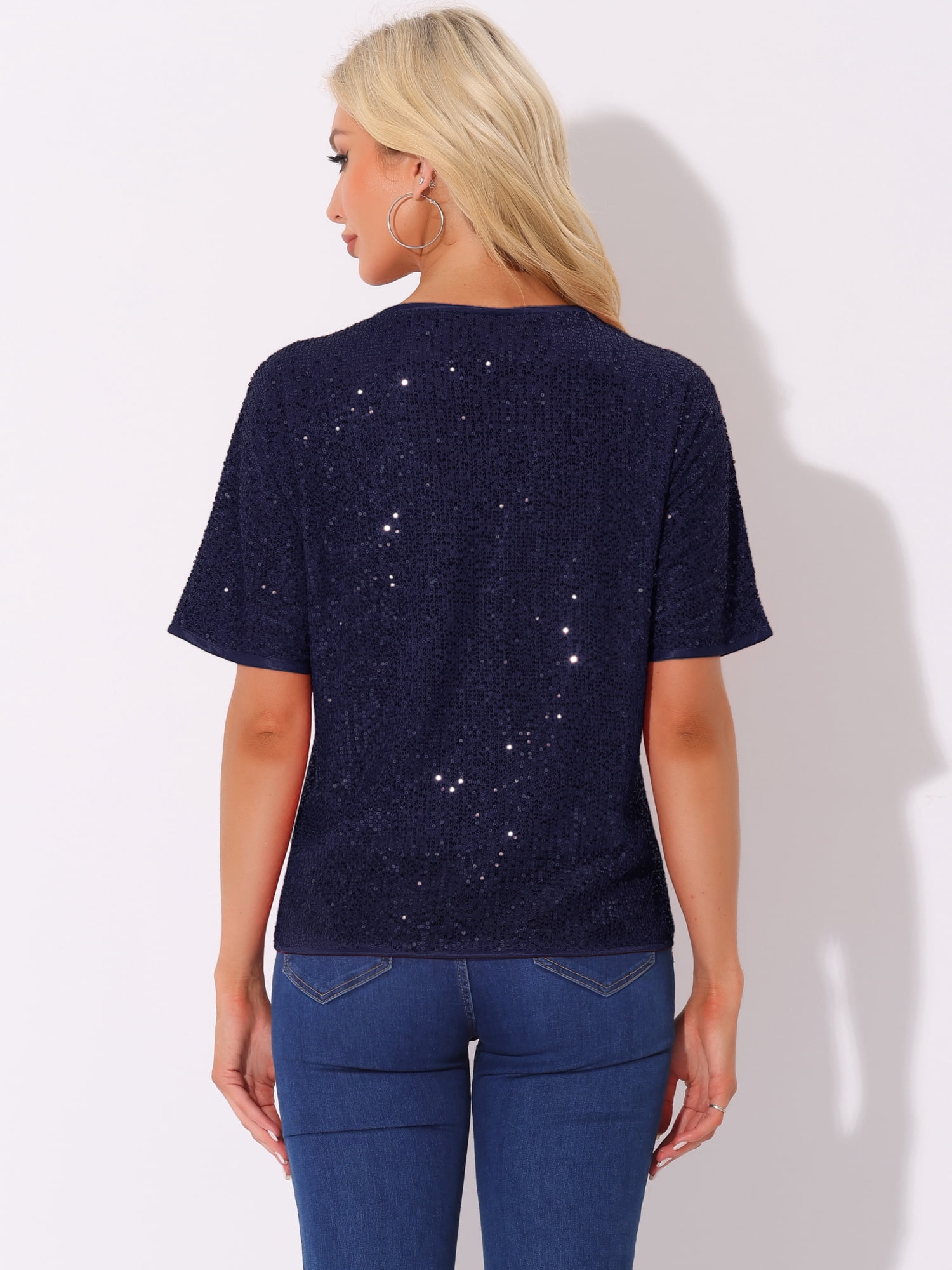 DARING DIVA Women's Costume Sequin Clubwear Blouses T-Shirts XS Navy Blue