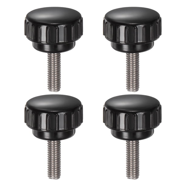 Uxcell 4 Piezas Perillas de Sujeción Estriadas M6 x 20mm Estudio Rosado de Acero Inoxidable 304 Cabeza Redonda de 25mm Tornillos de Pulgar Negros