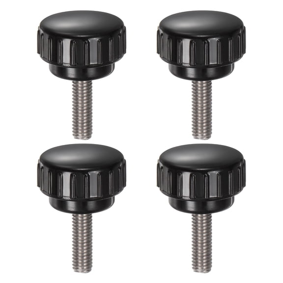 Uxcell 4 Pieces Knurled Clamping Knobs M6 x 20mm 304 Stainless Steel Threaded Stud 25mm Round Head Thumb Screws Black