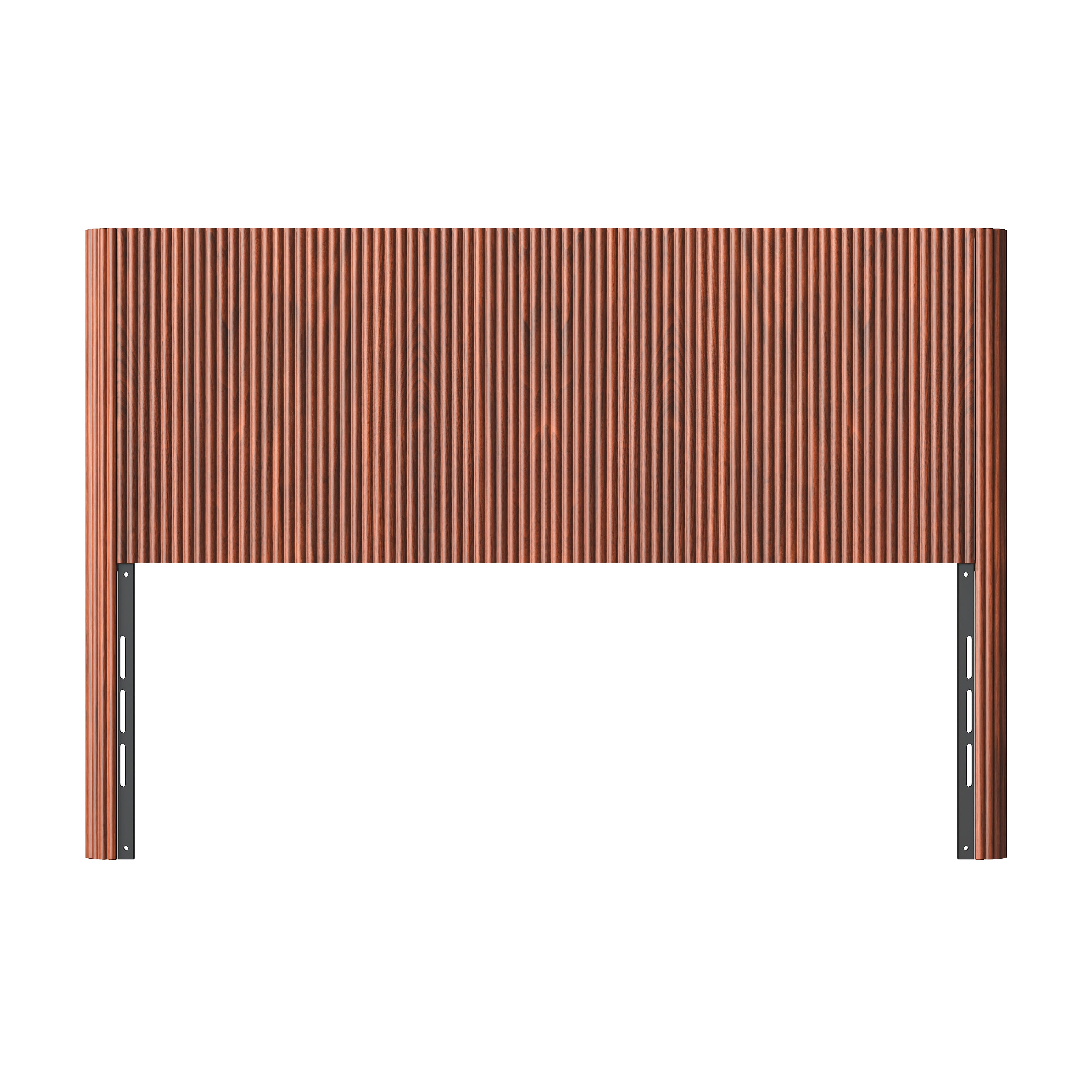 Modern Wooden Headboard with Arched Corrugated Design, Queen Size Vertical Grain Headboard for Bedroom, Walnut