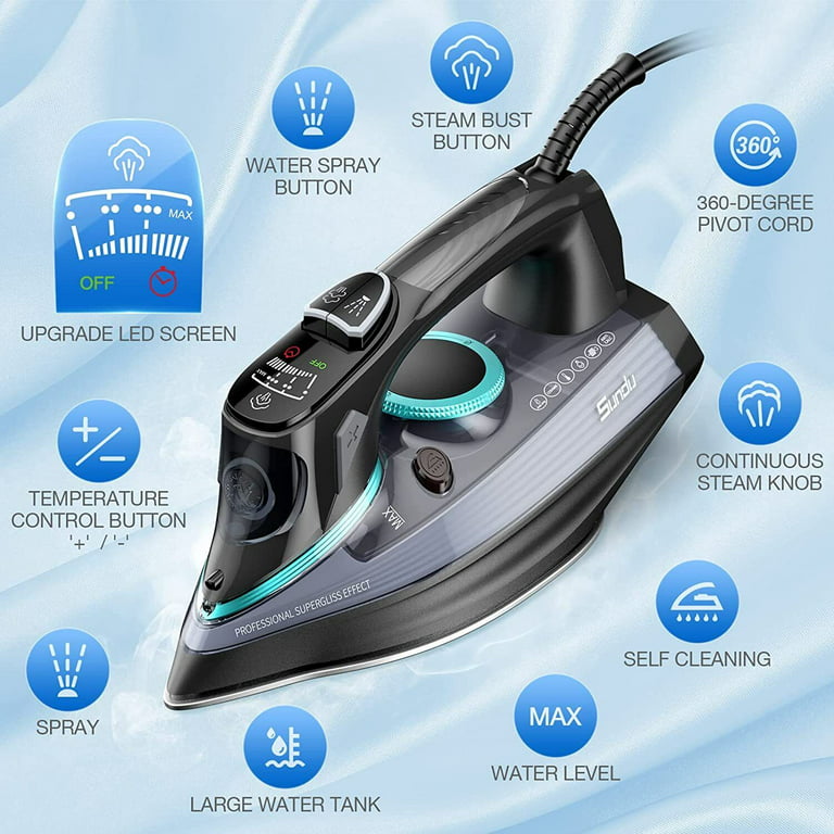  Steam Iron with Retractable Cord, 1200W Steam Iron Auto Shut  Off, Ceramic Soleplate, MARTISAN product Blue : Home & Kitchen