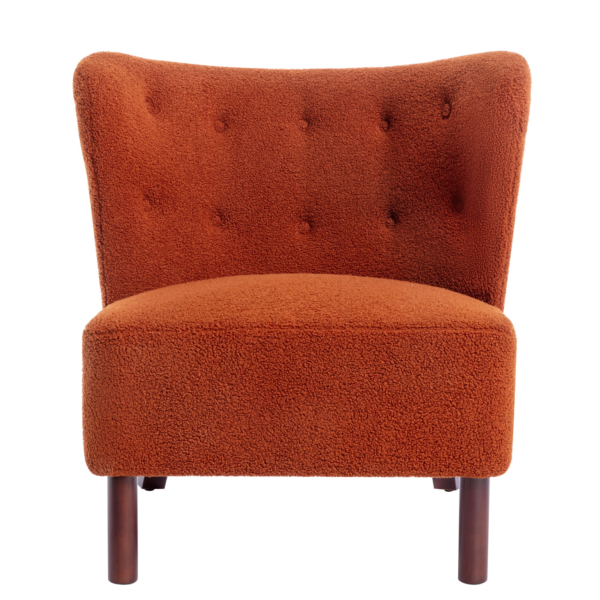 Miniyam Sherpa Boucle Accent Chair with Wooden Legs,Round Upholstered Armless Chair for Small Spaces,Reading Chair,Orange