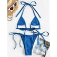 thumbnail image 2 of ZAFUL for Women Underboob Cutout Tie Side Halter Tanga Bikini Swimwear Blue L, 2 of 5