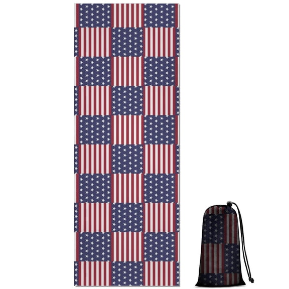 Red White and Blue Star Striped Pattern Hot Yoga Mat Towel Non Slip for Hot Yoga - Quick-Drying Yoga Mat Cover with 4 Corner Pockets with Travel Bag - Hot Yoga Towel Non Slip 70"x26"