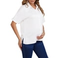 thumbnail image 4 of INSPIRE CHIC Women's Maternity Blouse Dolman Sleeve Loose Button Down Split Point Collar Short Sleeve Tops Pregnancy Shirts M White, 4 of 6