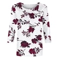 thumbnail image 5 of Staron Hauts Décontractés pour Femmes en Liquidation à Moins de 5$ T-Shirts Basiques Col Rond Manches 3/4 Blouses Imprimé Floral d'Été, 5 of 5