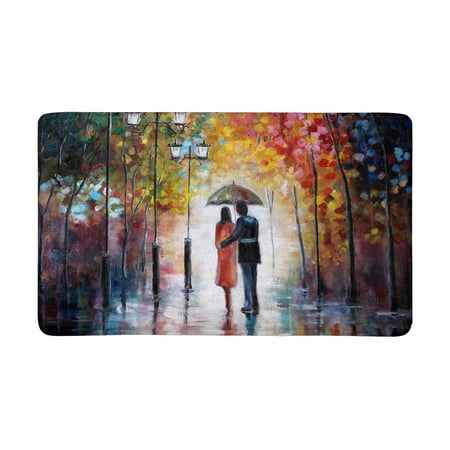Mkhert Modern Art Oil Painting Lovers Under Umbrella Doormat Rug