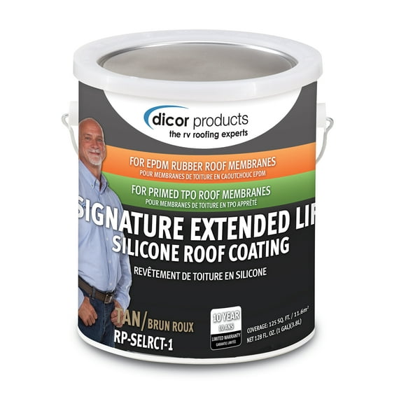 Dicor Corp. Roof Coating RP-SELRCT-1 Signature Extended Life RV Roof Coating; Use To Protect And Beautify Previously Coated RV Roofs; For Ethylene Propylene Diene Terpolymer EPDM Rubber Roof