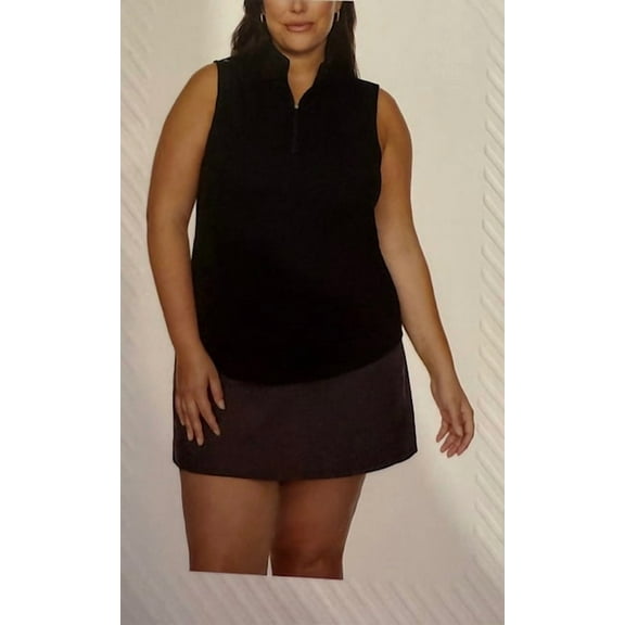 Izod Women’s Performance Sleeveless Zip Mock Neck, Black, Large