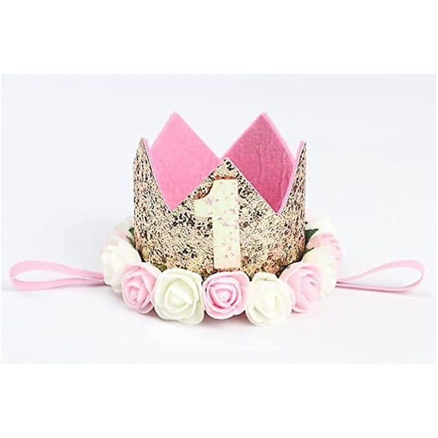 Bebé infantil 1 Sombrero de fiesta de cumpleaños Diadema de princesa Corona Sombreros de fiesta Delicada flor de rosa Accesorios para el cabello Dorado