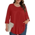 thumbnail image 4 of Ronuti 3/4 Length Sleeve Womens Tops Crew Neck Pleated Blouses For Women Dressy Casual Tunic Shirts, 4 of 7