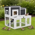thumbnail image 4 of Large Outdoor Wooden Quail Cage Rabbit Hutch Chicken Coop with Run & Ramp，2 Tier, 4 of 11