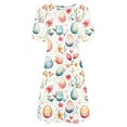 thumbnail image 4 of Vestido Corto para las Mujeres Cuello Redondo Manga Corta Impresa Suéter, Moda Casual Estilo Línea, 4 of 7