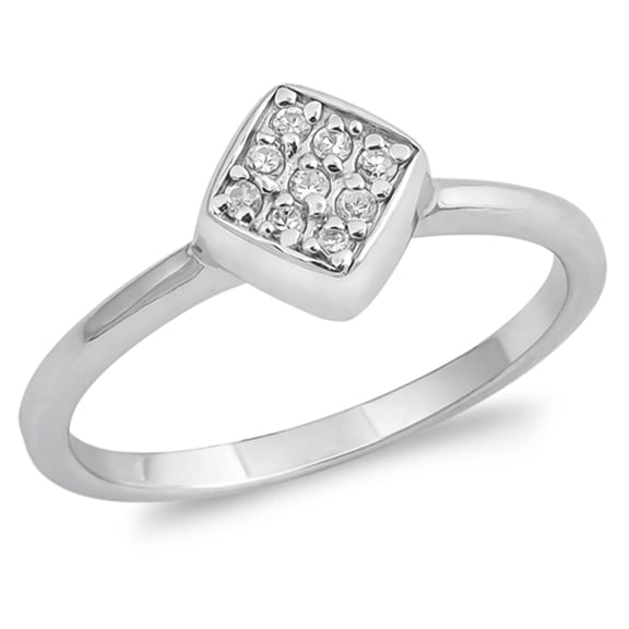 Clear CZ Checkered Square Dainty Ring .925 Sterling Silver Band White Jewelry Female Size 5