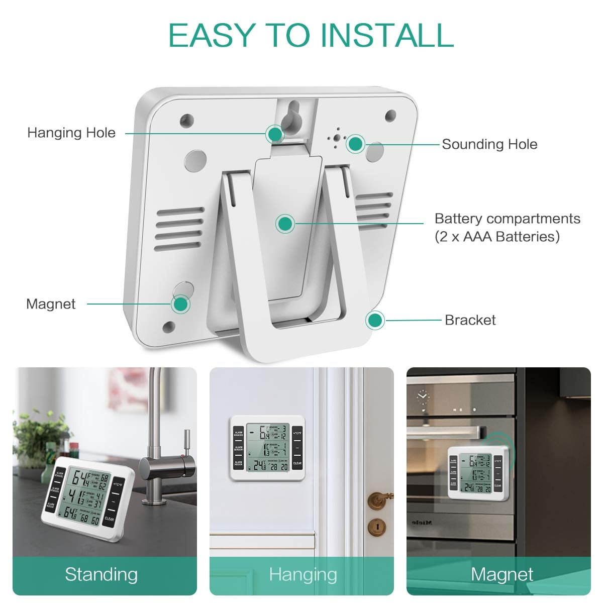Refrigerator thermometer, one to two, household wireless indoor and outdoor thermometer with 2 sensors, alarm display, wireless indoor and outdoor thermometer,1 drag 2