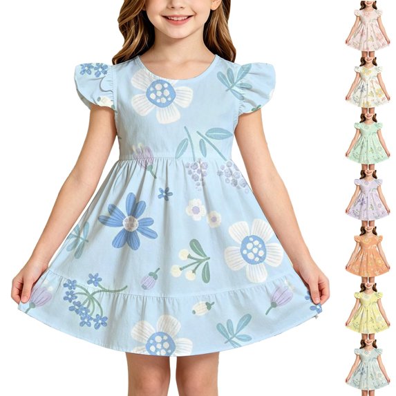 Kcolen Girls School Uniform Jumper Dress Flutter Sleeve Stretch Preppy Back To School Print A Line Dress Cute Uniform Dress for Girls Ages 3-10