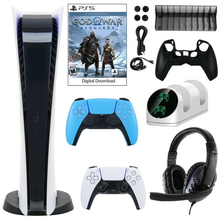 Sony PlayStation 5 Digital GOW Console with Extra Blue Dualsense Controller and Accessories Kit