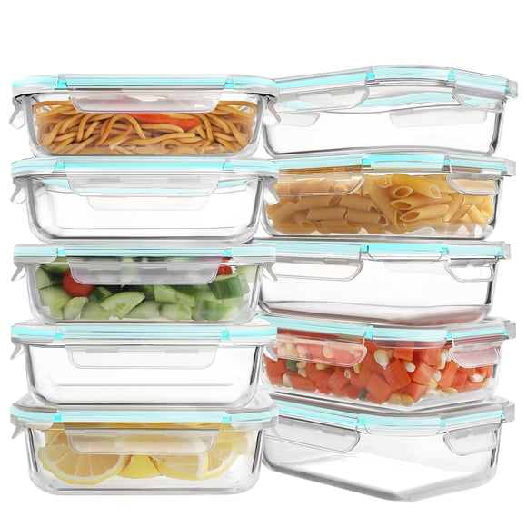 Recipientes de vidrio para preparación de comidas HOMBERKING 630 ml (22 oz) x10 azules