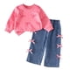 thumbnail image 1 of Conjunto de Pantalones para Niñas Sudadera de Punto con Estampado Lindo Y Pantalones Largos de Denim Lavados, Cuello de Manga Larga Y Conjunto de Camisa para Uso Diario Casual, 1 of 9