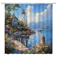 thumbnail image 4 of Lighthouse Shower Curtain Coastal Sea Natural Floral Landscape Scenery Mediterranean Italian Coastline Oil Painting Fabric Bathroom Decor Curtain with Hooks-72"W x 72"L (Pack of 1), 4 of 7