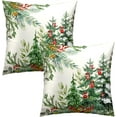 thumbnail image 2 of Christmas Throw Pillow Covers 16x16 Set of 2, Winter Xmas Pine Branches Red Berry Bells Decorative Pillow Cases Farmhouse Cotton Square Cushion Cover for Couch Sofa Bed, 2 of 4
