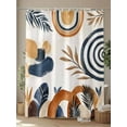 thumbnail image 4 of Brown Nave Blue Boho Small Stall Shower Curtain, Waterproof Shower Curtains for Bathroom, Modern Geometric Botanical Washable Fabric Cloth Bath Curtain for Bathtub Decoration with Hooks 36x72 Inches, 4 of 6