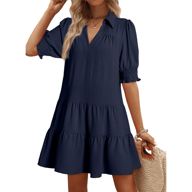 Vestido Plisado de Corta para Mujer, Azul Marino, Talla S
