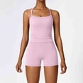 thumbnail image 2 of Womens Yoga Two Piece Workout Outfit Sleeveless Back Tank Top with Shorts Summer Sports Fitness Activewear Thin Strap Pink XL, 2 of 3
