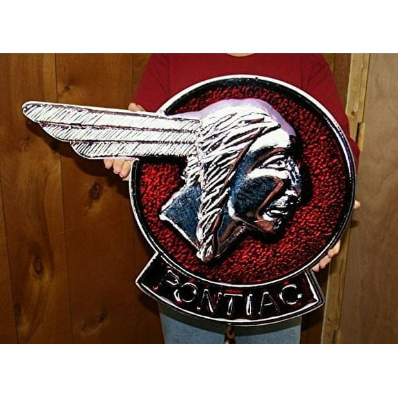 Pontiac Chief Head Vintage Metal Wall Hanging Sign - 25" x 19"