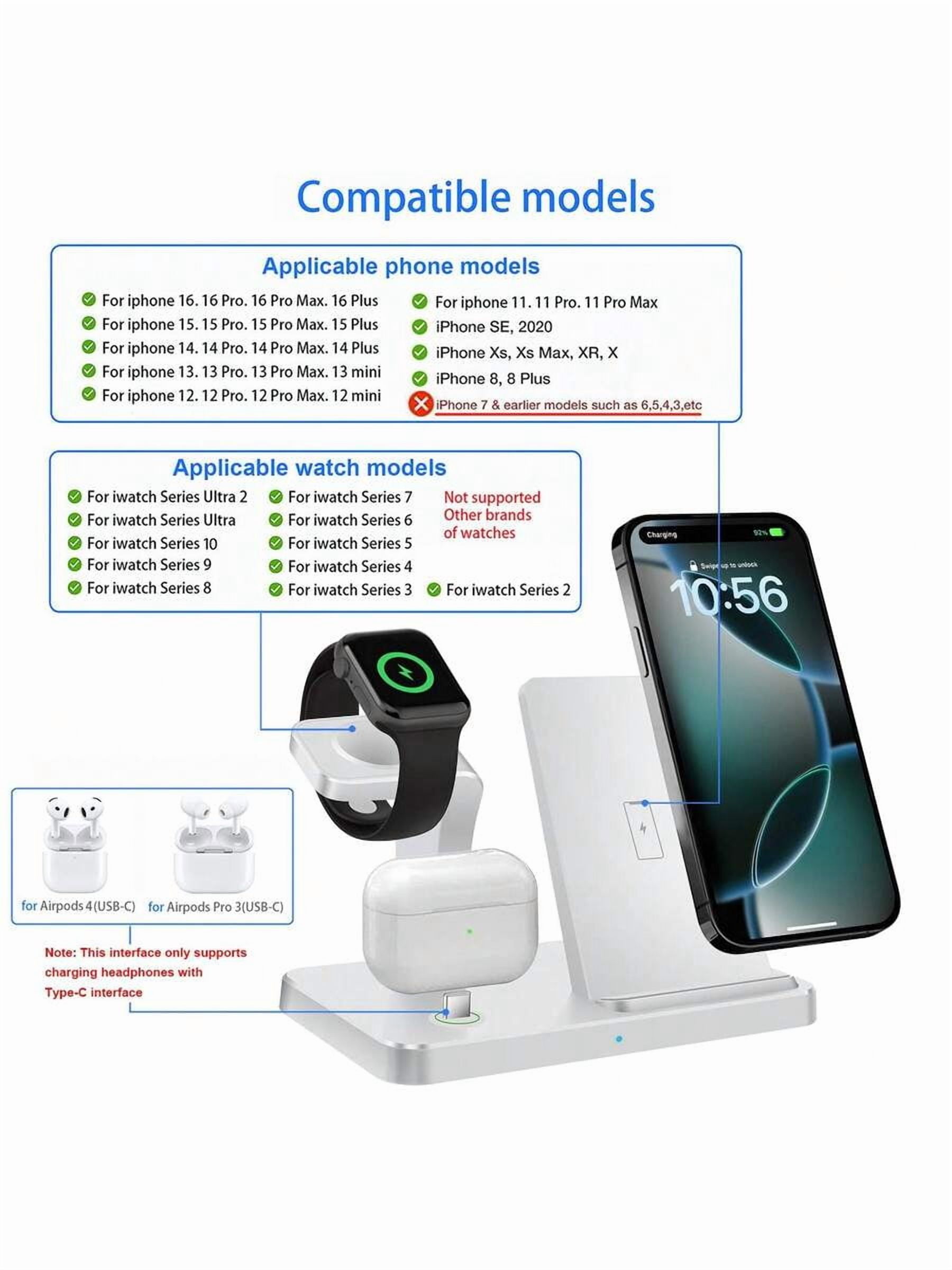 3 in 1 Wireless Charger Stand for iPhone 14-6, Apple Watch Ultra/SE/10-2, AirPods 4/3