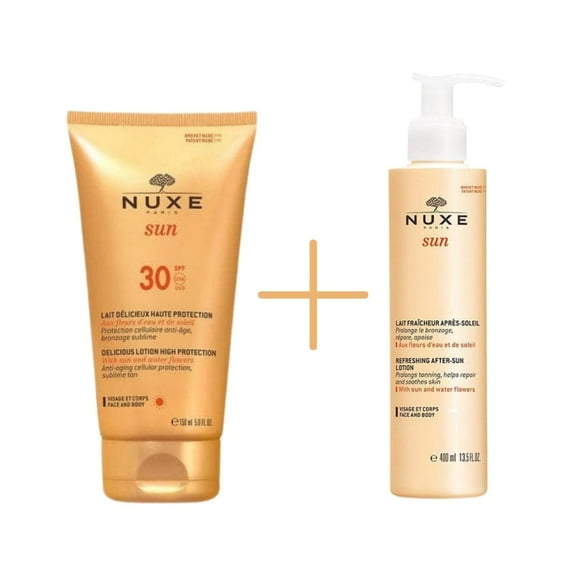 Nuxe Sun Lait Delicieux Protection Spf30 150ml & Refreshing After Sun Lotion 400ml