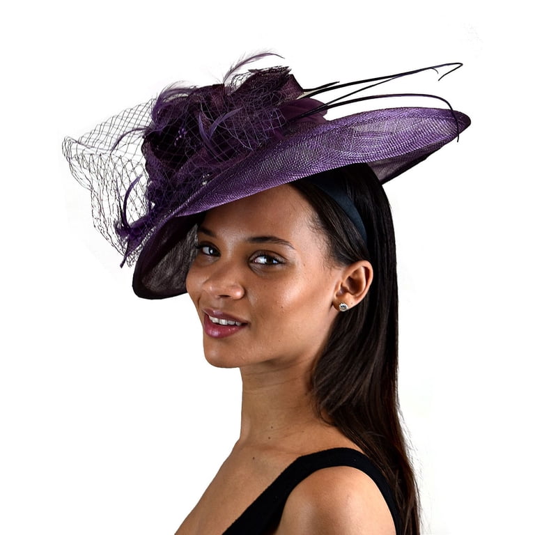5195 Sinamay Fascinator Hat With Top Flower, Women Feather Headwear Elegant Sinamay Fascinator Hats with Feather Flower Trims  main image 4