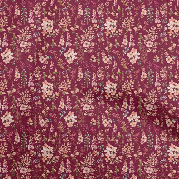oneOone Viscose Chiffon Maroon Fabric Florals Fabric For Sewing Printed Craft Fabric By The Yard 42 Inch Wide
