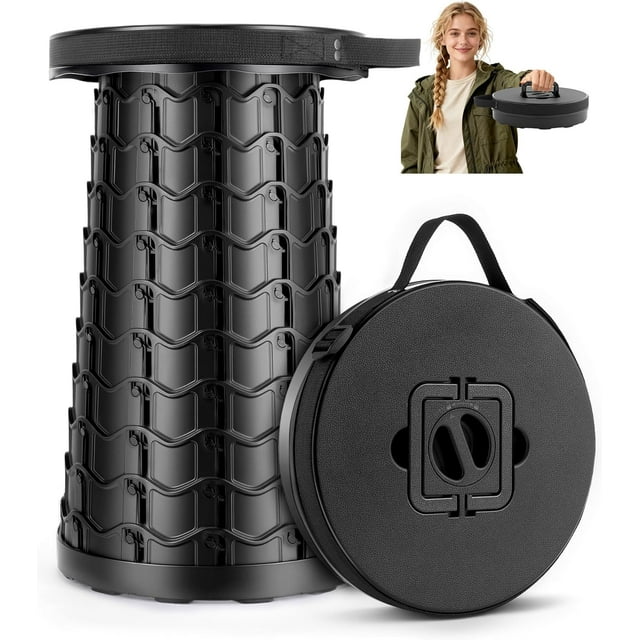 Tabouret Pliable Réglable 20.3 Pouces 2025 - Capacité 440lbs, Siège Pliant Portable pour Camping, Randonnée, Pêche & BBQ – Noir