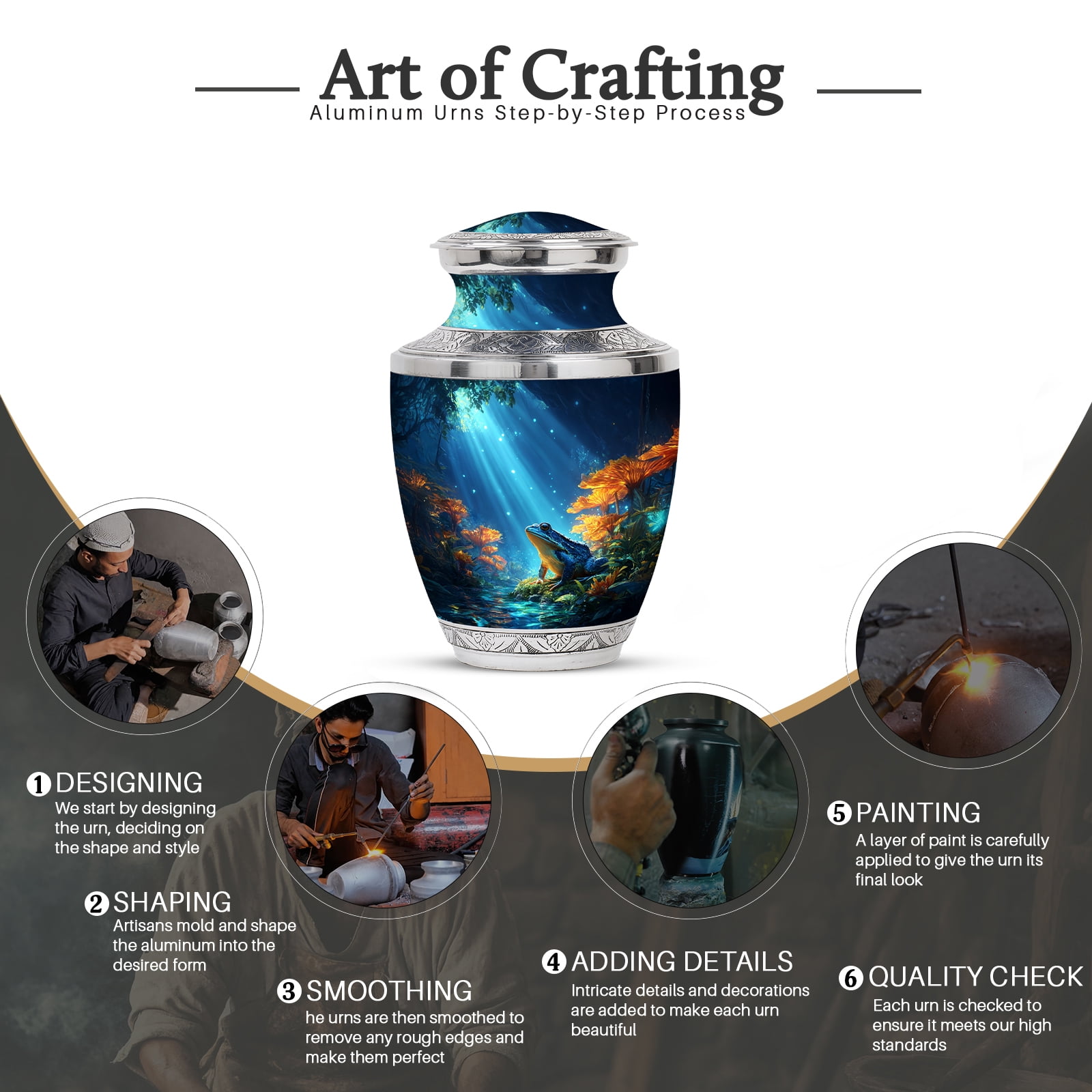 KARYLIZ Frogs Cremation Urn for Ashes Mom & Dad - Blue Urn for Adult Ashes Male & Female - 10 Inch - Sun Rays Large Funeral Decorative Urns For Brother & Sister - Memorial Urns for Women & Men