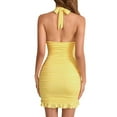 thumbnail image 4 of hotojiny Halter Dresses for Women Trendy Deep V Backless Cocktail Party Dresses Ruched Bodycon Ruffle Hem Night out Club Dress, 4 of 7