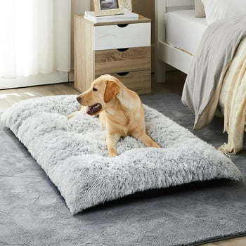 Reyox Large Dog Bed, Plush Dog Cage Bed Fluffy, Washable Dog Mat with Non-Slip Bottom for Large and Medium Dogs
