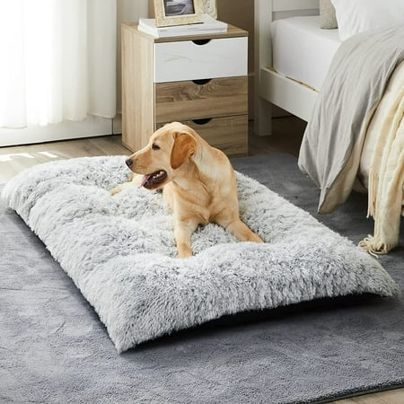 Reyox Large Dog Bed, Plush Dog Cage Bed Fluffy, Washable Dog Mat with Non-Slip Bottom for Large and Medium Dogs,35 x 23 inch