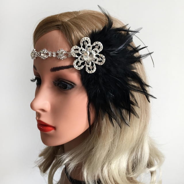 Diadema Vintage Yinane 1920s con Aleta para Mujer Negro