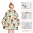 thumbnail image 6 of Beige Highland Cow Flower Pajama Pattern Blanket Hoodies for Kids 6-13YR Oversize Wearable Blanket Hoodies for Boys Girls Teens, 6 of 7
