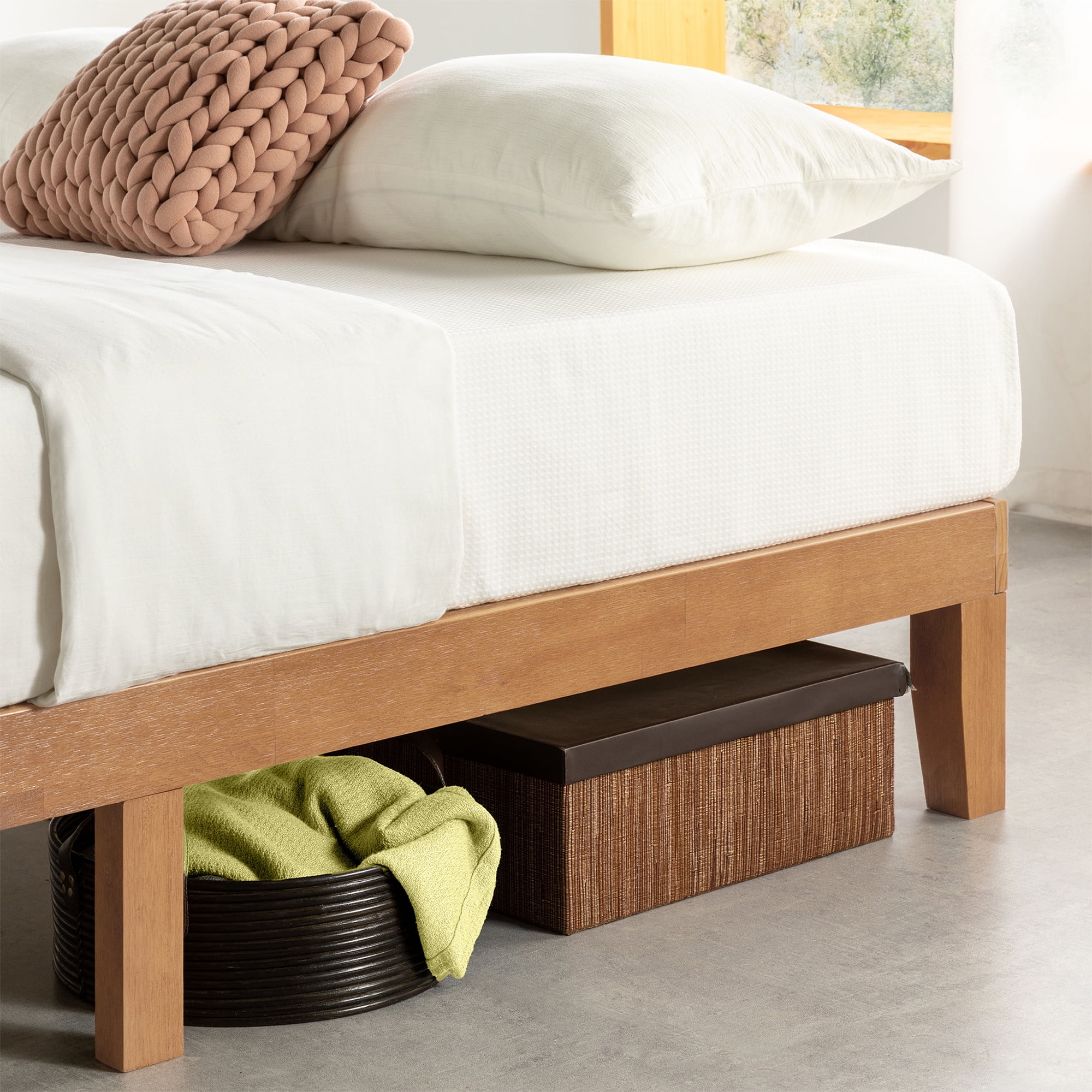 Best Price Mattress Naturalista Classic 12" Solid Wood Platform Bed with Wooden Slats, Full, Natural Pine