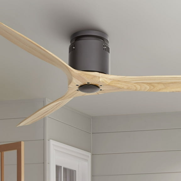 52" Casa Vieja Modern Indoor 3 Blade Hugger Ceiling Fan with Remote Control Matte Black Natural Solid Wood for Living Room Kitchen