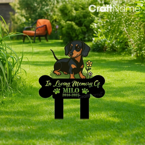 Craftnamesign Custom Dachshund Dog Memorial Metal Garden Stake Decor, Cemetery Plaque for Dog Loss