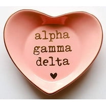 Alpha Gamma Delta Jewelry Dish - Heart-Shaped High-gloss finish Ceramic tray with Gold Detailing, Multi-Function Ceramic Ring Dish for Home or Office, Ideal for Jewelry and Keys