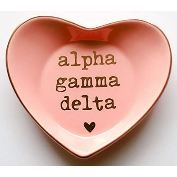 Alpha Gamma Delta Jewelry Dish - Heart-Shaped High-gloss finish Ceramic tray with Gold Detailing, Multi-Function Ceramic Ring Dish for Home or Office, Ideal for Jewelry and Keys
